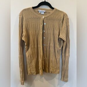 Saks Fifth Avenue The Works open knit cardigan women M layering gold lightweight